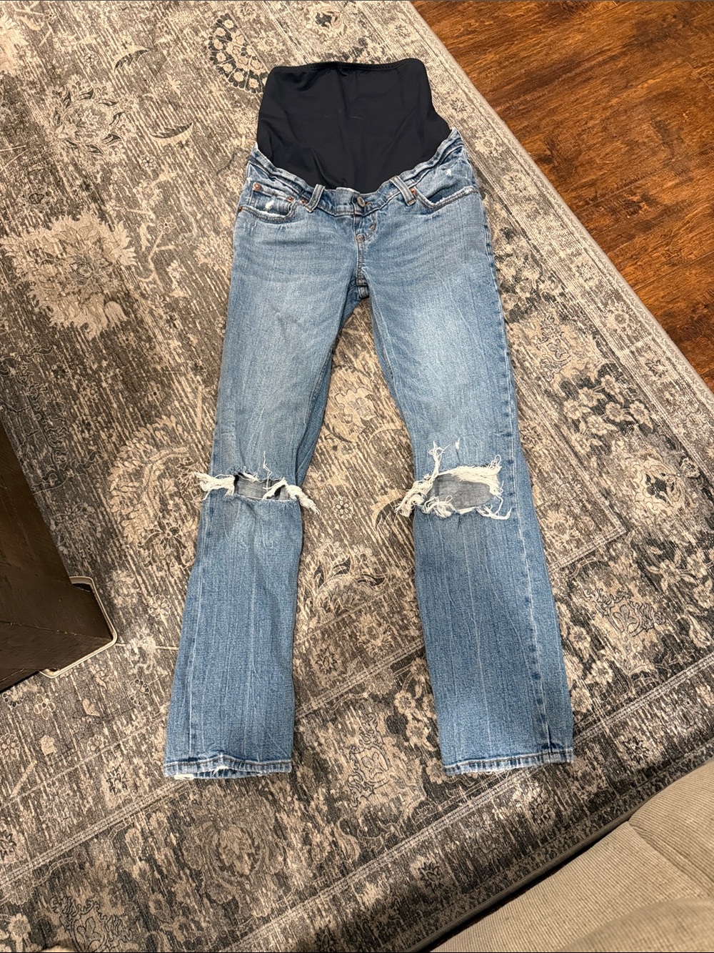 Abercrombie & Fitch Light Blue Distressed Maternity Straight-Leg Jeans